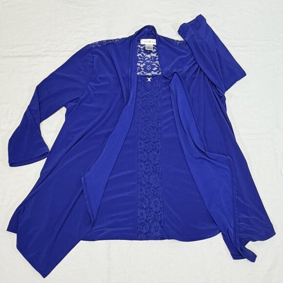 Emma & Olive Blue Faux 2 Piece Cardigan & Shirt XL Lace Back Asymmetrical Hem - Picture 7 of 11